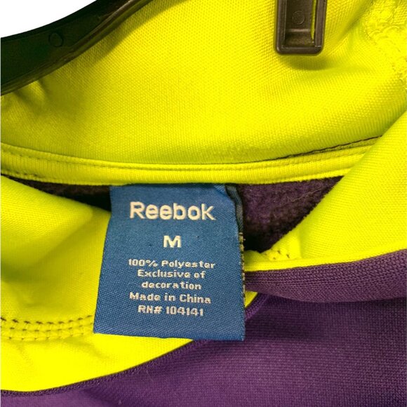 REEBOK Hoodie Youth Purple Size Medium Neon Yellow Lining Kangaroo Pocket Logo - Picture 3 of 6
